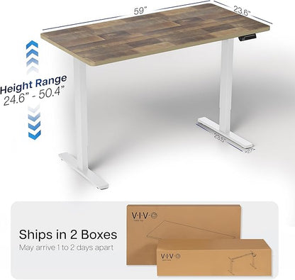 VIVO Electric 60 x 24 in Dual Motor Sit Stand Desk, Memory Height Adjustment, 2B Series, Reclaimed Wood Top White Frame, DESK-KIT-2W6P