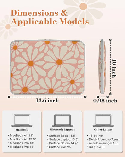 iCasso Laptop Sleeve 13 inch for MacBook Air 13-13.6 inch, Cute Laptop case for MacBook Pro 13 inch, Slim Protective Travel Carrying Case for MacBook Pro 14 inch, Chromebook, HP, Dell, Orange Floral