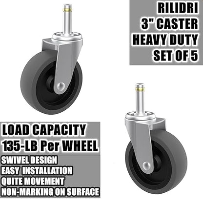 Replcament Casters for Brute Trash Bin Dolly Set of 5, 3-Inch Trash Can Dolly Replacement Wheels - 375LBs per Set