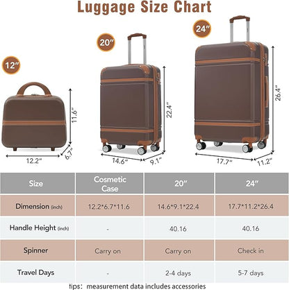 Merax Luggage Set, 2 Piece Luggage with Cosmetic Case, Vintage Hardcase Suitcase with Wheels, Expandable Luggage Airline Approved(Brown,20"+24")