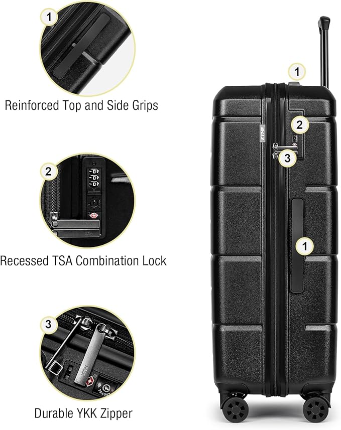 KYME Large Suitcases with Wheels Hardshell 28 Inch Luggage TSA Approved Big Checked Luggage Durable Travel Rolling Suitcase for Women Men Black