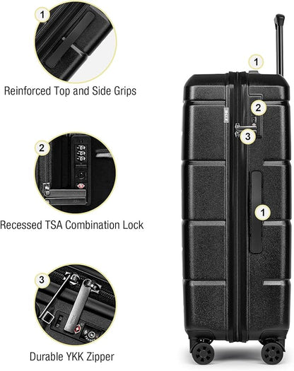 KYME Large Suitcases with Wheels Hardshell 28 Inch Luggage TSA Approved Big Checked Luggage Durable Travel Rolling Suitcase for Women Men Black