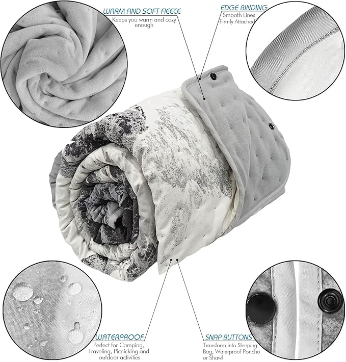 Outdoor Camping Quilt, Warm Thick Blanket with Polar Fleece Packable Down Wearable Camp Blankets with Snap Buttons Soft Puffy Camping Quilt for Cold Weather (Jokul, 76'' x 56'')