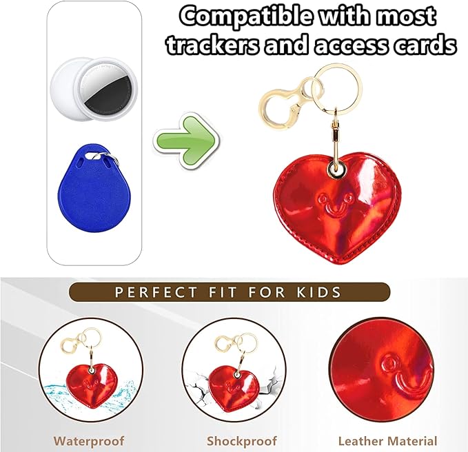Leather Keychain Holder Case Compatible with AirTag,Cute Protective Shiny Charm Cover with Keyring,Anti-Scratch Finder GPS Tracker Case for Wallet Keys,Bag,Pets(Heart)