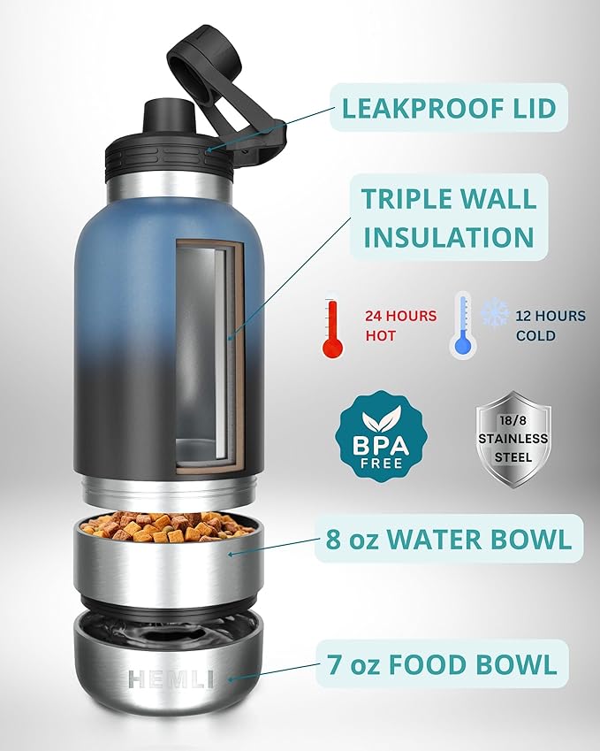 32 oz. Portable Dog Water Bottle and Bowl for Walking, Hiking and Travel