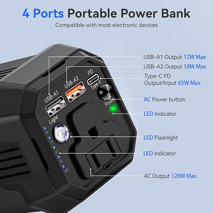 Portable Laptop Power Bank with 120W AC Outlet, 31200mAh Portable Laptop Charger, 65W PD USB C Backup Power Source for Travel and Outdoor Activities