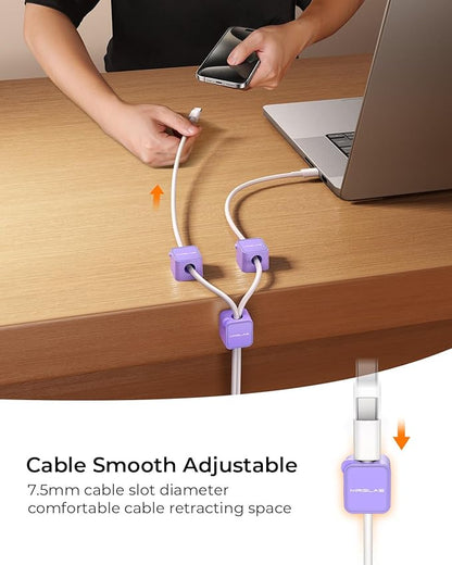 MRGLAS 10-Pack Magnetic Cable Management Cord Organizer,[1s Lock] Cable Holder Clips -Desk Cable Clips [Cable Smooth Adjustable], Adhesive Wire Organizer Keeper for Nightstand Desktop Office-Purple