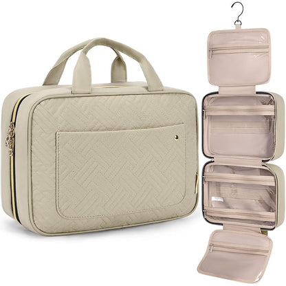 BAGSMART Toiletry Bag Travel Bag with Hanging Hook, Water-resistant Makeup Cosmetic Bag Travel Organizer for Accessories, Shampoo, Full-size Container, Toiletries (Camel, Medium)