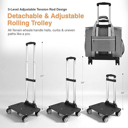 Rolling Tote Bag for Women Teacher Bag Rolling Cart Briefcase with Wheels Carry on Wheeled Bag for Work,Office,Craft Grey