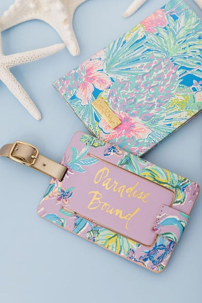Lilly Pulitzer Leatherette Luggage Tag with Secure Strap, Colorful Suitcase Identifier for Travel