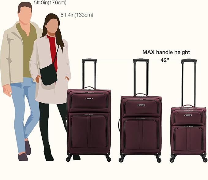 U.S. Traveler Anzio Softside Sturdy Ballistic Nylon Expandable Travel Suitcase Luggage with 4 Spinner Wheels, Burgundy, Checked-Medium 26-Inch