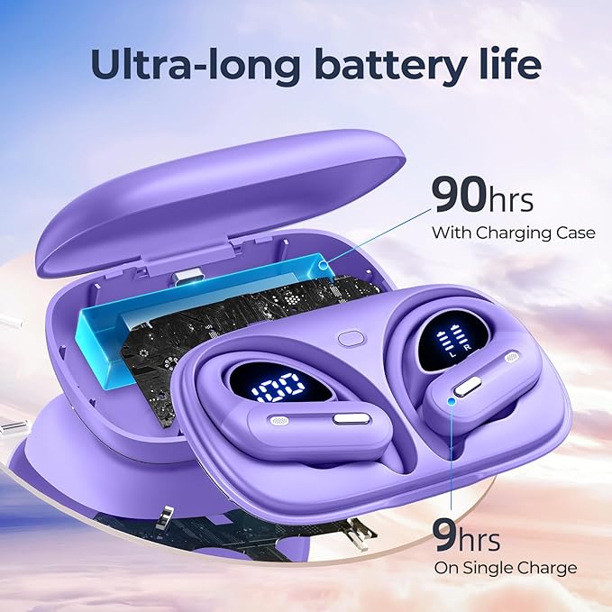 Active Noise Cancelling Wireless Earbuds Bluetooth Headphones 90 Hrs Playtime Ear Buds with Power Display Over-Ear Earphones with Earhooks IPX7 Waterproof Stereo Transparency Headset for Sports/Gym