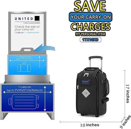17x10x9 Inches United Airlines Rolling Personal Item Under Seat Travel Bag Suitable For Major Airlines, Not Suitcase, Rolling Travel Bag Design (Black)