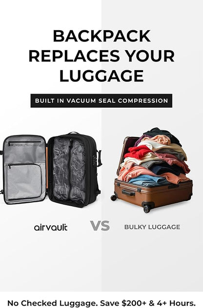 AirVault Vacuum Seal Travel Backpack 60L with Expandable Vortex Air Compression Vacuum System Water Resistant TSA Lock (Vacuum Pump Included, Gray, 60L)