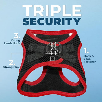 Voyager Step-in Air All Weather Mesh Harness and Reflective Dog 5 ft Leash Combo with Neoprene Handle, for Small, Medium and Large Breed Puppies by Best Pet Supplies - Red Trim, XS