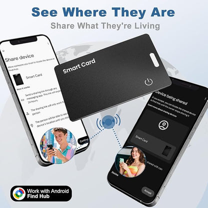 1-Pack Tracker Card for Android - Works with Google Find Hub/My Device Compatible, Ultra-Thin Wireless Charging Bluetooth Locator with Keyring Hole for Keys, Wallets, Pets, Bags & Luggages