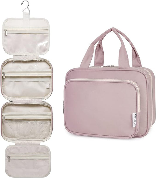 Narwey Hanging Toiletry Bag for Women Travel Makeup Bag Organizer Toiletries Bag for Travel Size Essentials Accessories Cosmetics (Dusty Rose (Medium))