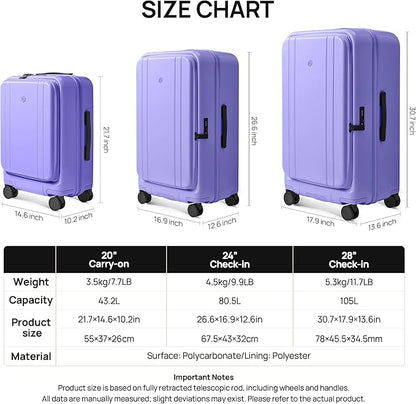 NINETYGO Large Checked Luggage 28 Inch, Top Opening Luggage Checking In Luggage, Expandable, PC Hard Shell, Larger Capacity Checked, TSA Lock, 360° Spinner Wheels (Purple)
