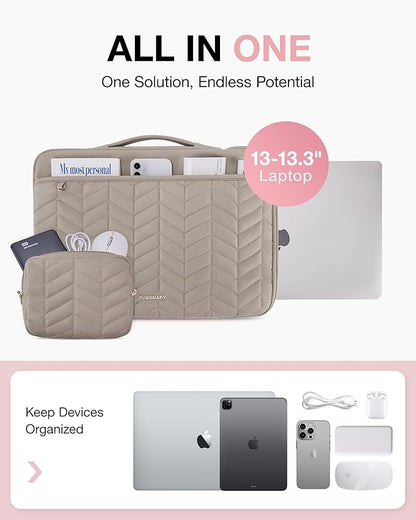 BAGSMART 13-14 inch Laptop Sleeve with Handle, Puffy Padded Laptop Case with Accessories Bag, MacBook Case Compatible with MacBook Air Pro 13.3 inch 14 inch, Computer Sleeve Fitted with Dell,HP