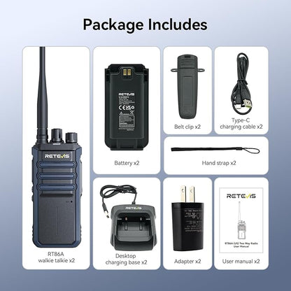 Retevis RT86A Walkie Talkies for Adults, Group Call, 2500mAh, Squelch, Handsfree High Power 2 Way Radio Long Range, Waterproof GMRS Radio for Camping Hiking Travel(2 Pack)