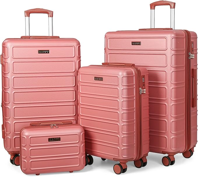 4 Piece Luggage Set Expandable ABS Travel Suitcase Set with Double Spinner Wheels TSA Lock Hardshell Durable Lightweight Traveling Luggage Sets Gift for Back to School (Rose Golden, 28in26in20in13in)