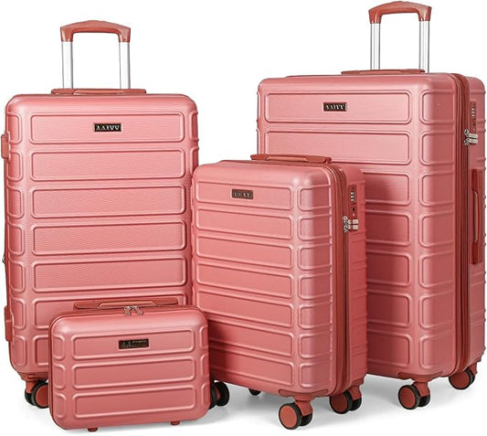 4 Piece Luggage Set Expandable ABS Travel Suitcase Set with Double Spinner Wheels TSA Lock Hardshell Durable Lightweight Traveling Luggage Sets Gift for Back to School (Rose Golden, 28in26in20in13in)