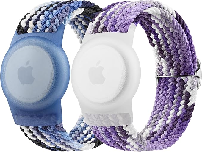Vanjua Wristband for Apple AirTag, Protective Case Compatible with Air Tag GPS Tracker Holder with Braided Bracelet, Adjustable Anti Lost Watch Band for Toddler Child Elder (Colorful Blue+C Violet)