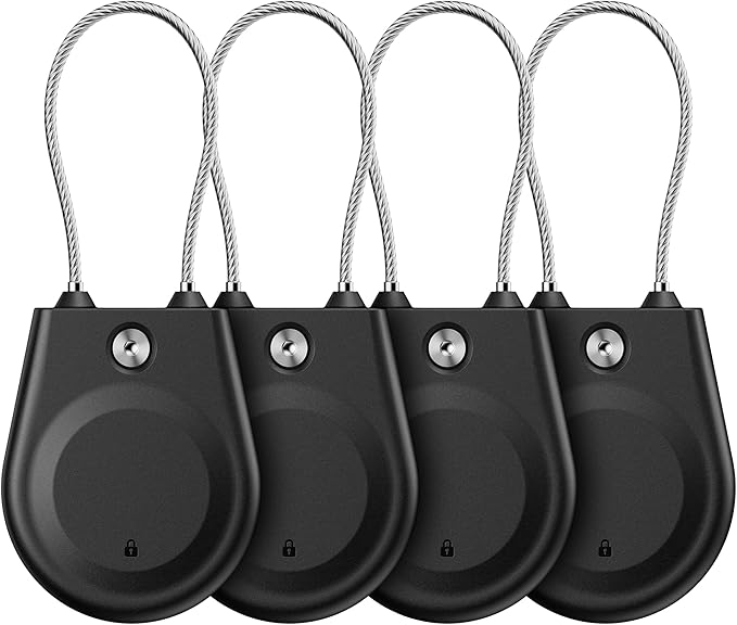for AirTag Holder, Airtag Lock Case with Wire Cable, IPX8 Waterproof, for Luggage, Key Ring Key Chain Luggage tag Backpack (4 Pack-Black)