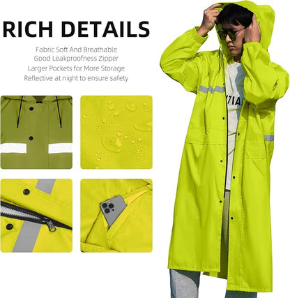 Coralrain Long Hooded Raincoat Safety Waterproof Emergency Rain Jacket Poncho for Men Women Adults