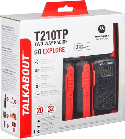 Motorola Solutions, Portable FRS, T210TP, Talkabout, Two-Way Radios, Rechargeable, 22 Channel, 20 Mile, Black W/Red, 3 Pack