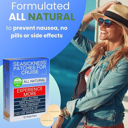 Sea Sickness Patches for Cruise - (3 Pack) - All Natural Motion Sickness Patches for Cruise - Non Drowsy Cruise Patches for Sea Sickness - Behind Ear Seasickness Patches for Cruise
