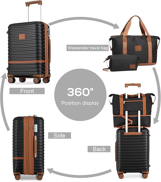 Joyway Luggage Set 3 Piece Suitcase Sets with Spinner Wheel,Hardside Expandable Travel Laggage with TSA Lock (13/20/24/28 Black brown
