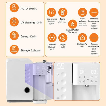 UV Sanitizer and Dryer 6-in- 1 Sanitizing Machine for Baby Bottles ，1.5L Formula Maker with Night Light 4 Temperature Control 24H Keep Warm 72H Storage