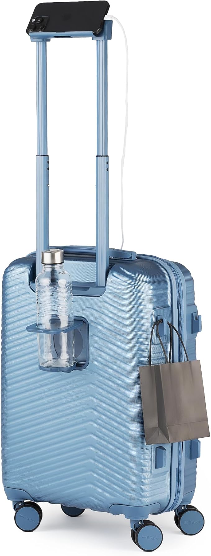 Nine West Zion 20" Inch Smart Carry On Luggage with Wheels, Hardshell Suitcase with Cup Holder & USB Port for Charging, Airline Approved Cabin Bag Lapis