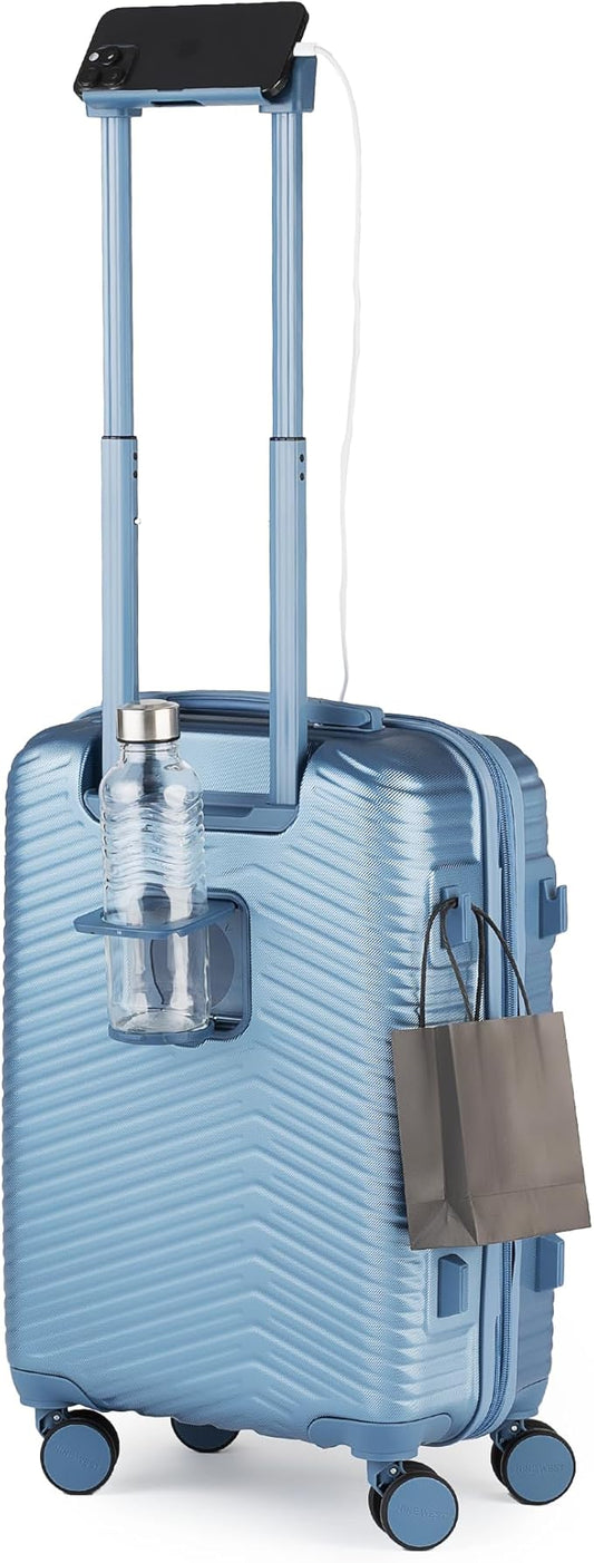 Nine West Zion 20" Inch Smart Carry On Luggage with Wheels, Hardshell Suitcase with Cup Holder & USB Port for Charging, Airline Approved Cabin Bag Lapis