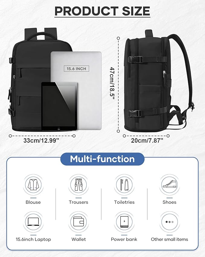 Vacuum Backpack Travel With Pump,Mochila De Viaje Compresion Al Vacio,Personal Item Travel Backpack With Vacuum System,Large Carry On Vacpack Backpacks For Women Men,Black