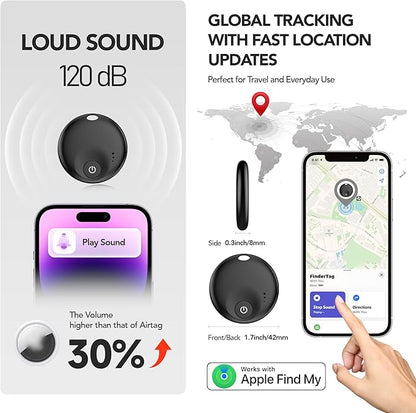 2025 Upgraded MFi Certified Air Tracker Tag for Apple Find My (iOS Only), Bluetooth5.3 Findmy Tracker for Luggage/Keys Finder/Bags,Wallet/Suitcase,Replaceable Battery,120dB Sound(Black)