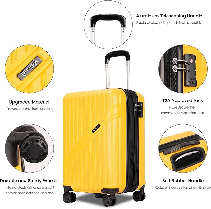 PRIMICIA GinzaTravel Luggage Sets 3-Piece Expandable Suitcases with Wheels PC+ABS Durable Hardside Luggage sets TSA lock