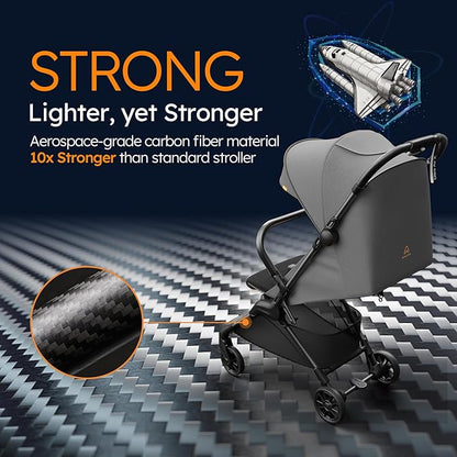 MAMAZING Ultra Air X Travel Stroller - Ultra-Lightweight Under 10 lbs, Carbon Fiber Frame & Airplane Friendly, Lightweight Stroller with Reclining Seat, UPF 50+ Canopy & Travel Bag