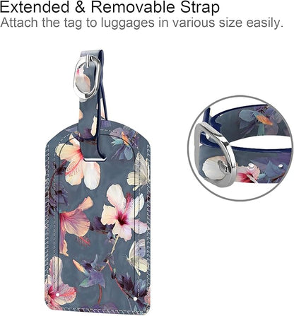 FINTIE 2 Pack Luggage Tags, Leather Name ID Labels with Privacy Cover for Travel Bag Suitcase, Theme - Blooming Hibiscus