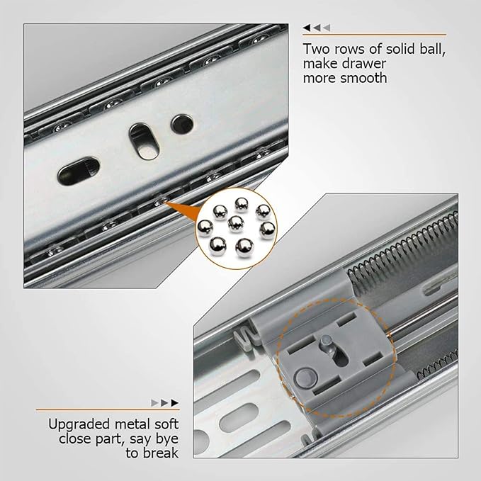 LONTAN 6 Pairs 24 Inch Soft Close Drawer Slides Side Mount Heavy Duty Cabinet Drawer Glides Ball Bearing Full Extension Kitchen Cabinet Rails 100 LB Capacity