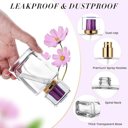 1 Pack Empty Perfume Bottles，Glass Perfume Atomizer Spray Bottle, 50ML, Ribbed Design with Purple Cap, Refillable