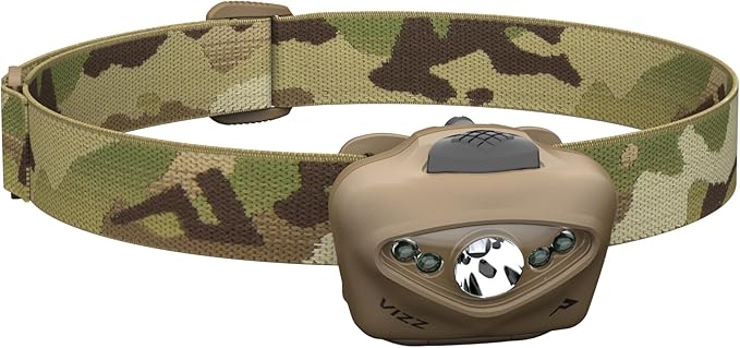 Princeton Tec VIZZ 550 RGB MPLS – 550 Lumen AAA-Powered Tactical Headlamp, Dimmable Spot & Flood White, Red, Green & Blue LEDs, Programmable, IPX7 Waterproof, Ultra-Light, USA Made, Color Multi Cam