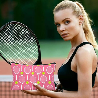 30Pcs Tennis Makeup Bag Tennis Gifts for Women Canvas Cosmetic Bags with Zipper Inspirational Travel Toiletry Pouch Tennis Accessories for Sports Lover Players Coach Christmas Team Gift