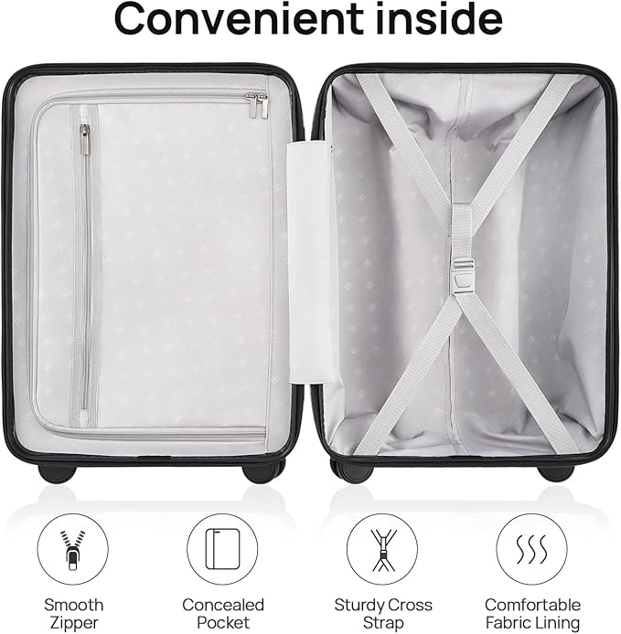 NINETYGO Carry On Luggage 22x14x9 Airline Approved, 20 Inch Luggage with Smooth Spinner Wheels, Lightweight, Hard Shell PC Suitcase Carry-On, Travel Luggage, TSA Approved (Lily White, Rhine Basic)