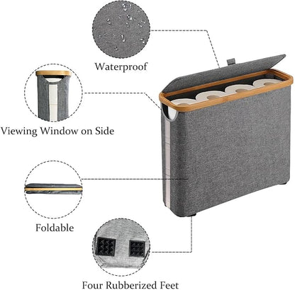 Toilet Paper Roll Storage, Bathroom Slim Toilet Paper Storage with Lid for 12 Rolls, Ultimate Bathroom Organizer with Anti-Slip Base, 17.8" x 6" x 13.8", Grey