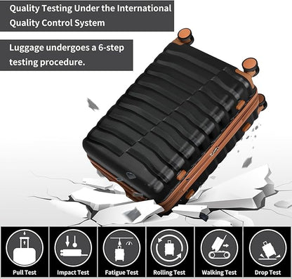 Lightweight Luggage with Spinner Wheels & YKK Zipper, 3-Piece Suitcase ABS+PC Hardside Hard Shell Luggage Set with TSA Lock, Black & Brown (20+24+28 inch)