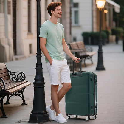 Merax Luggage Sets 3 Piece, Suitcases with Spinner Wheels, Lightweight Travel Luggage with Lock, ABS Hardshell Suitcase Set 20/24/28 IN,Dark Green