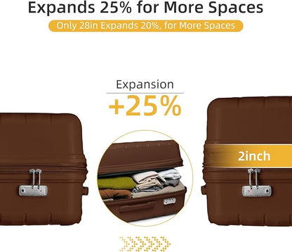 LARVENDER Luggage Sets 5 Piece with Duffel Bag Expandable(Only 28 inch) Hardside PP carry on luggage with 360° Spinner Wheels TSA Lock for Men Women, Maple