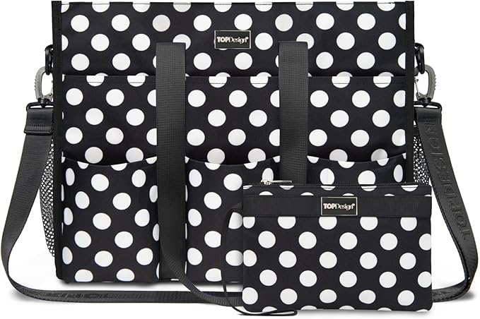 TOPDesign Utility Water Resistant Tote Bag with 22 Pockets, Top Zipper Closure & Thick Bottom Support, for Working Women